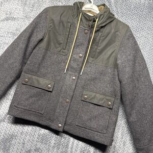 L.L Bean Signature Wool Jacket Waxed Cotton Women M Coat Sherpa Lined Hooded‎